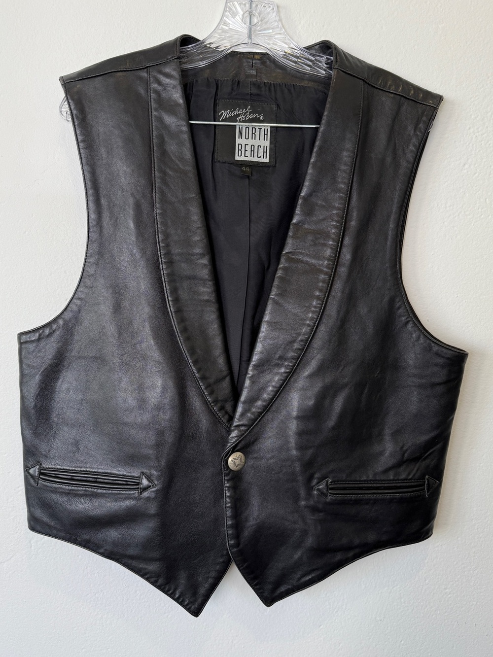 Michael Hoban North Beach Size 44 Genuine Leather Black Vest
